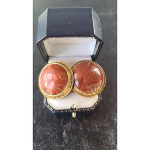 Vintage Desert Red Plastic Cabochon Clip-on Earrings
